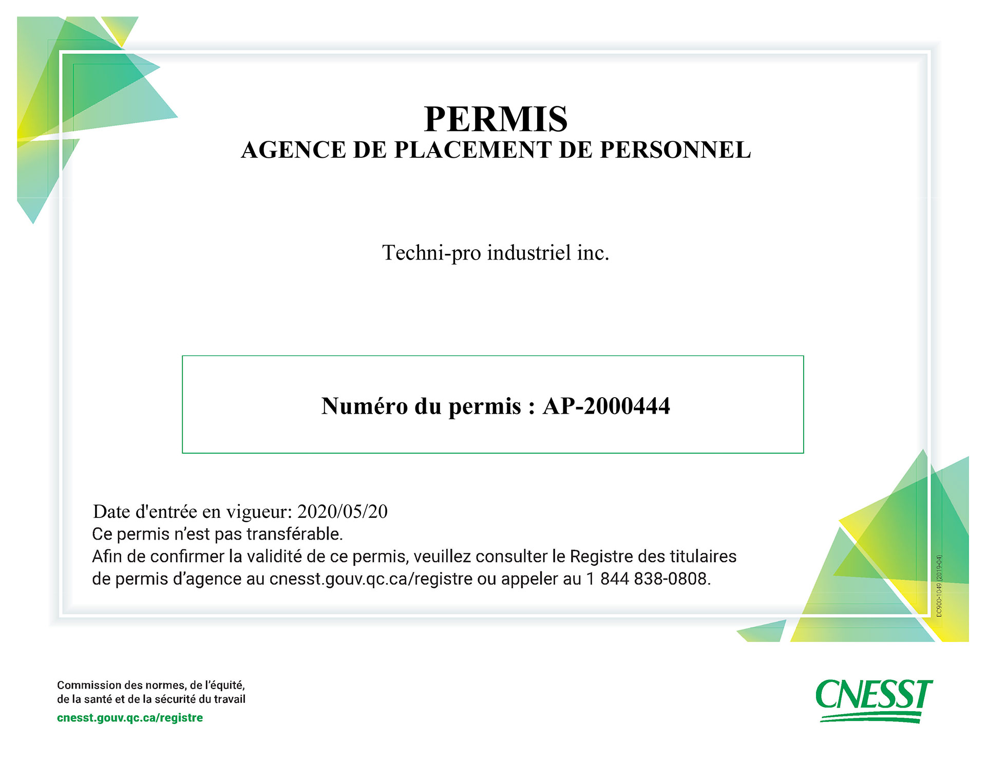 Permis d'agence de placement